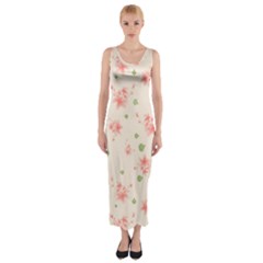 Pink Flowers Pattern Spring Nature Fitted Maxi Dress