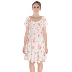 Pink Flowers Pattern Spring Nature Short Sleeve Bardot Dress by TeesDeck