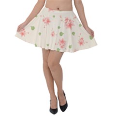 Pink Flowers Pattern Spring Nature Velvet Skater Skirt