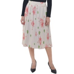 Pink Flowers Pattern Spring Nature Classic Velour Midi Skirt 