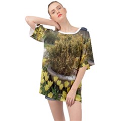 Columbus Commons Yellow Tulips Oversized Chiffon Top