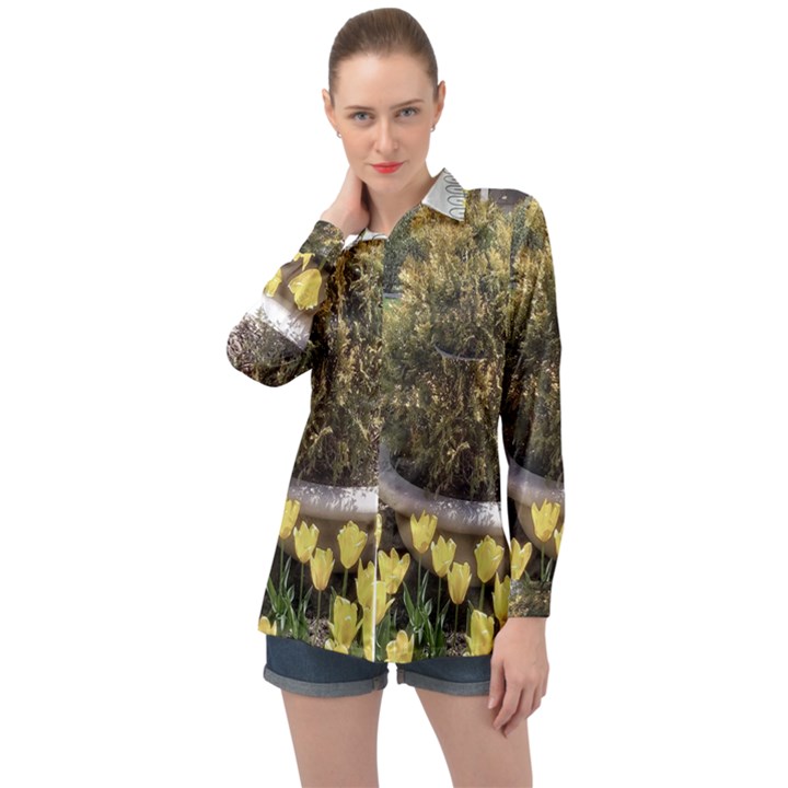 Columbus Commons yellow tulips Long Sleeve Satin Shirt