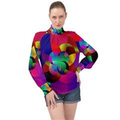 Fractal Artwork Abstract Background High Neck Long Sleeve Chiffon Top