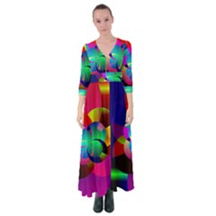 Fractal Artwork Abstract Background Button Up Maxi Dress