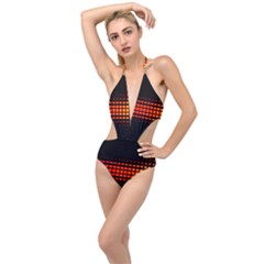 Signal Background Pattern Light Plunging Cut Out Swimsuit by Sudhe