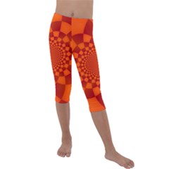 Fractal Artwork Abstract Background Orange Kids  Lightweight Velour Capri Leggings  by Sudhe