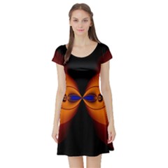 Abstract Artwork Fractal Background Black Orange Short Sleeve Skater Dress