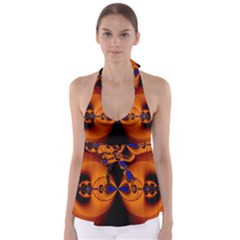 Abstract Artwork Fractal Background Black Orange Babydoll Tankini Top by Sudhe