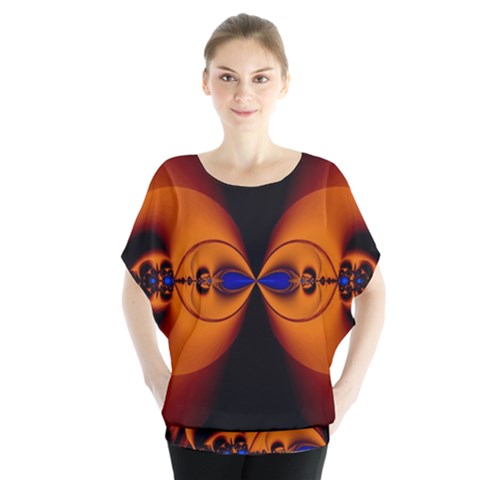 Abstract Artwork Fractal Background Black Orange Batwing Chiffon Blouse by Sudhe