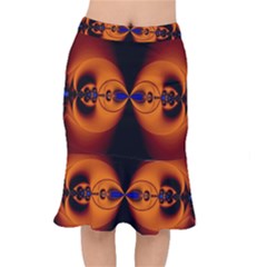 Abstract Artwork Fractal Background Black Orange Short Mermaid Skirt by Sudhe