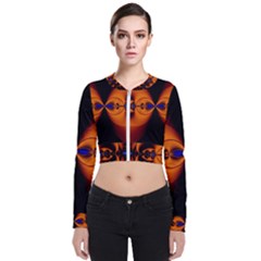 Abstract Artwork Fractal Background Black Orange Long Sleeve Zip Up Bomber Jacket by Sudhe