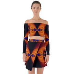 Abstract Artwork Fractal Background Black Orange Off Shoulder Top With Skirt Set by Sudhe