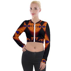 Abstract Artwork Fractal Background Black Orange Long Sleeve Cropped Velvet Jacket