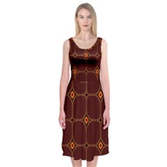 Background Pattern Design Geometric Brown Midi Sleeveless Dress by Sudhe