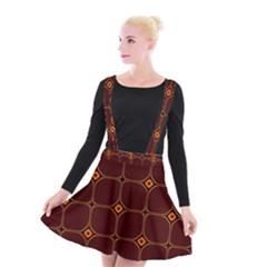 Background Pattern Design Geometric Brown Suspender Skater Skirt by Sudhe