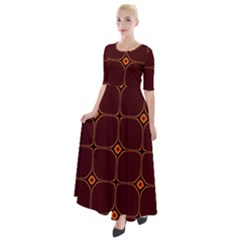 Background Pattern Design Geometric Brown Half Sleeves Maxi Dress by Sudhe