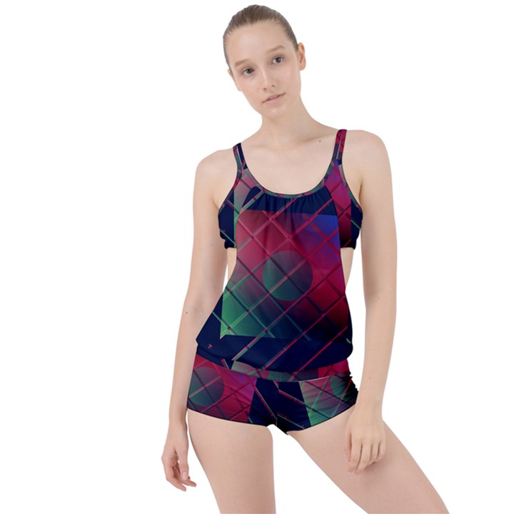 Fractal Artwork Abstract Background Boyleg Tankini Set 