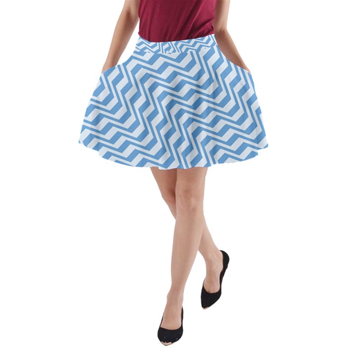 Geometric Blue Shades Diagonal A-Line Pocket Skirt