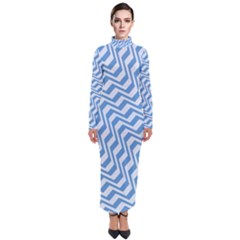 Geometric Blue Shades Diagonal Turtleneck Maxi Dress by Bajindul