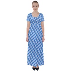 Geometric Blue Shades Diagonal High Waist Short Sleeve Maxi Dress by Bajindul