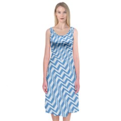 Geometric Blue Shades Diagonal Midi Sleeveless Dress by Bajindul