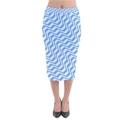 Geometric Blue Shades Diagonal Velvet Midi Pencil Skirt by Bajindul