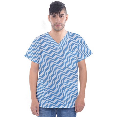 Geometric Blue Shades Diagonal Men s V-neck Scrub Top by Bajindul