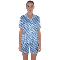 Geometric Blue Shades Diagonal Satin Short Sleeve Pyjamas Set by Bajindul