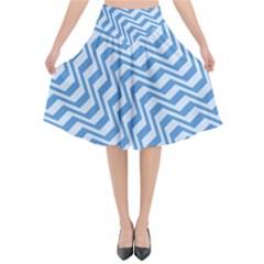 Geometric Blue Shades Diagonal Flared Midi Skirt by Bajindul