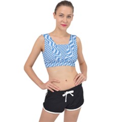 Geometric Blue Shades Diagonal V-back Sports Bra by Bajindul