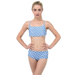 Geometric Blue Shades Diagonal Layered Top Bikini Set by Bajindul