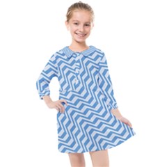 Geometric Blue Shades Diagonal Kids  Quarter Sleeve Shirt Dress by Bajindul