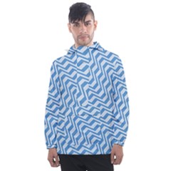 Geometric Blue Shades Diagonal Men s Front Pocket Pullover Windbreaker by Bajindul