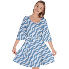 Geometric Blue Shades Diagonal Velour Kimono Dress by Bajindul