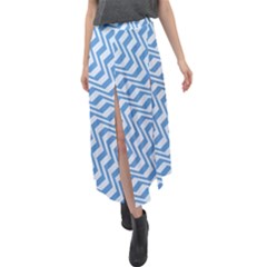 Geometric Blue Shades Diagonal Velour Split Maxi Skirt by Bajindul