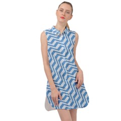 Geometric Blue Shades Diagonal Sleeveless Shirt Dress