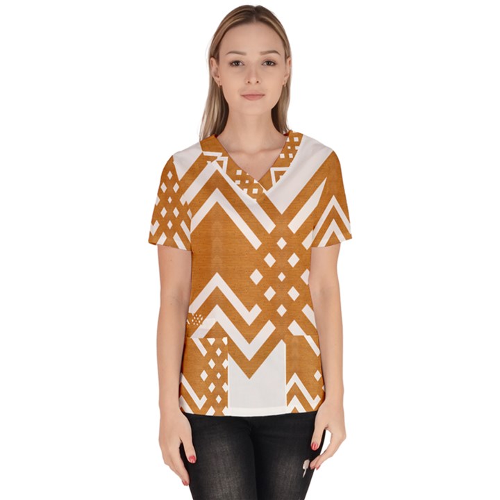 Wood Zigzag Texture Women s V-Neck Scrub Top