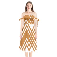 Wood Zigzag Texture Shoulder Tie Bardot Midi Dress by Bajindul