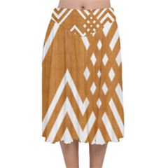 Wood Zigzag Texture Velvet Flared Midi Skirt by Bajindul