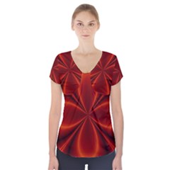 Abstract Background Design Red Short Sleeve Front Detail Top by Sudhe