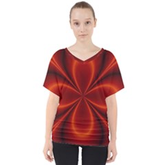 Abstract Background Design Red V-neck Dolman Drape Top by Sudhe