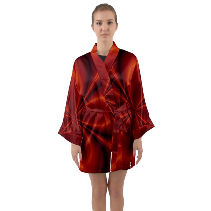 Abstract Background Design Red Long Sleeve Kimono Robe