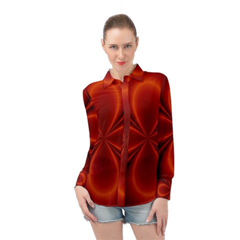 Abstract Background Design Red Long Sleeve Chiffon Shirt by Sudhe