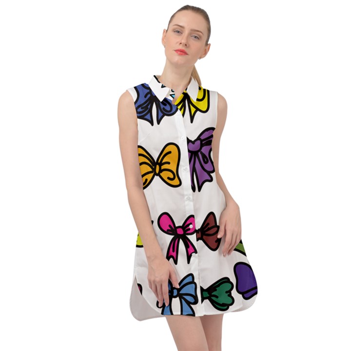 Bows Cartoon Ribbon Sleeveless Shirt Dress