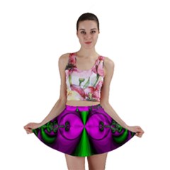 Abstract Artwork Fractal Background Green Purple Mini Skirt by Sudhe