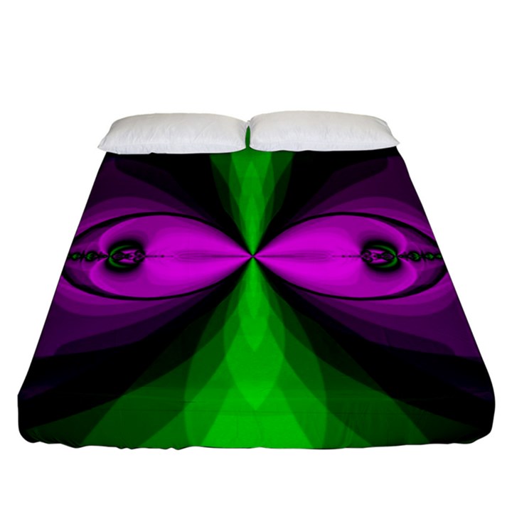 Abstract Artwork Fractal Background Green Purple Fitted Sheet (King Size)