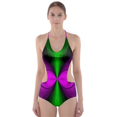 Abstract Artwork Fractal Background Green Purple Cut-out One Piece Swimsuit by Sudhe