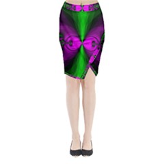 Abstract Artwork Fractal Background Green Purple Midi Wrap Pencil Skirt by Sudhe