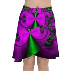 Abstract Artwork Fractal Background Green Purple Chiffon Wrap Front Skirt by Sudhe