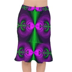 Abstract Artwork Fractal Background Green Purple Short Mermaid Skirt by Sudhe